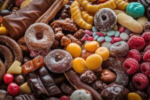 A close up of a variety of chocolate and other sweets photo