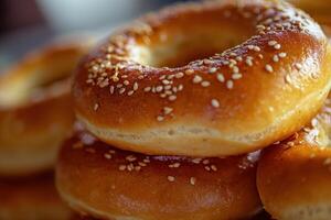 A pile of bagels photo