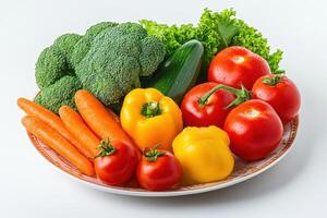 A plate of vegetables on a white background photo
