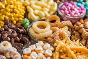 A variety of different types of candy and snacks photo