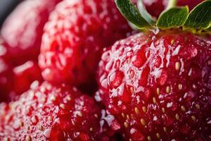 Close up of strawberries with water droplets photo