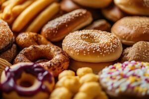 A variety of different types of donuts and other food photo