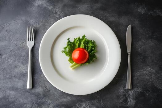 A plate with lettuce and tomato on it photo
