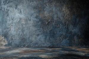 Dark concrete wall and floor studio background with light. photo