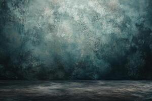 Dark blue textured wall with empty floor. photo