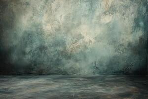 A dark and moody textured concrete wall and floor backdrop. photo