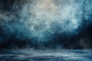 A dark blue background with fog and smoke. photo