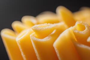 Close-up of uncooked penne pasta. photo