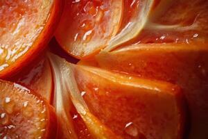 Close up of ripe, juicy persimmon slices. photo