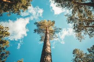 Tall pine trees in a forest photo