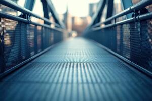 A steel bridge with a metal walking surface. photo