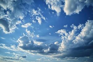 Blue sky with fluffy white clouds. photo