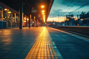 Empty train platform at dusk. photo