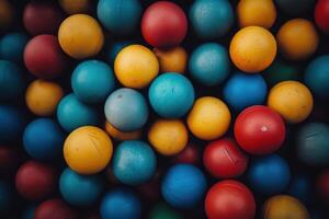 A close-up view of a pile of colorful plastic balls. photo