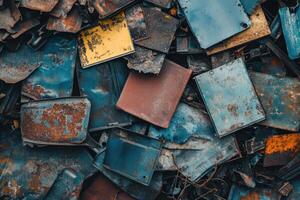 A pile of rusty metal scraps in various colors. photo