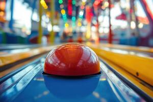 A red ball on a colorful arcade game. photo