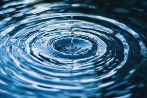 A single drop of water creates ripples on the surface of a still pond. photo