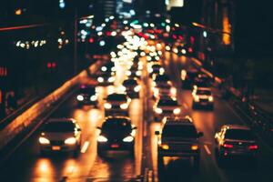 Blurred city traffic lights at night. photo