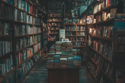 un bien abastecido librería con filas de estantería lleno con libros. foto