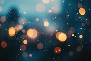 Abstract blue and gold bokeh background with sparkling lights. photo