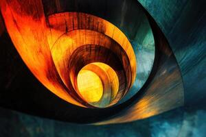 Abstract spiral staircase with colorful lighting. photo