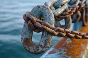 Close-up of rusty chain on a boat. photo