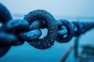 Close-up of a rusty blue chain link. photo