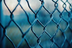 Close-up of a rusted chain-link fence with a blurred background. photo