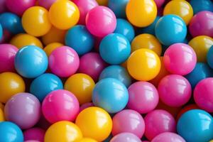 Close-up of a pile of colorful plastic balls. photo