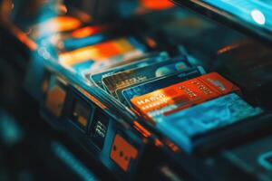 Close-up of credit cards in a holder. photo