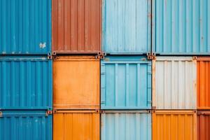 Colorful shipping containers stacked high. photo