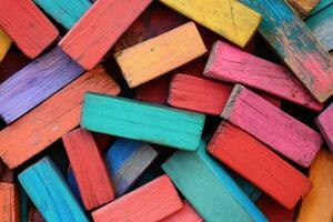 Colorful wooden blocks scattered on a surface. photo