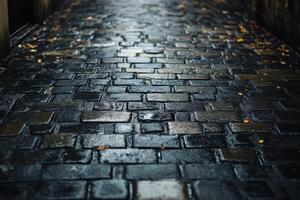 Wet cobblestone path after rain. photo