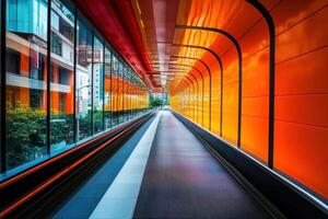 Modern urban walkway with orange and red panels. photo