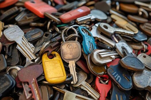A large pile of old and used keys. photo