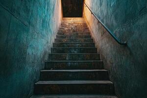 Concrete stairs leading to a dark and mysterious place. photo