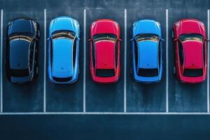 Five cars parked in a row. photo