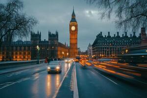 Big Ben and Houses of Parliament in London at dusk. photo