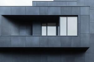 Modern grey building with balcony and windows. photo