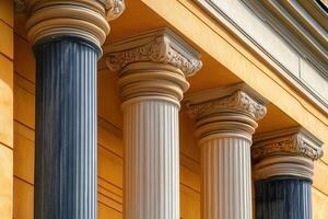 Three columns on the facade of a building. photo