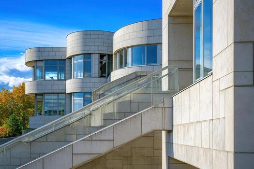 Modern building with curved facade and glass windows. photo