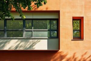 Modern orange building with two windows. photo