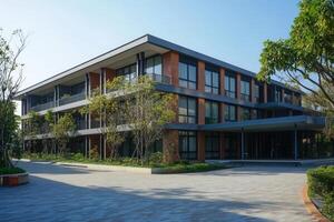 Modern office building with landscaping. photo