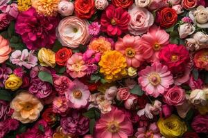A colorful and vibrant display of blooming flowers. photo