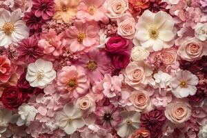 A seamless pattern of pink, white, and red flowers. photo