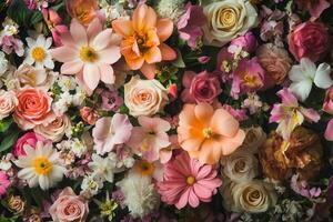 A vibrant arrangement of pink, white, and orange flowers. photo