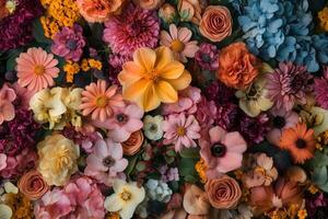A vibrant and colorful floral arrangement with a variety of blooms. photo