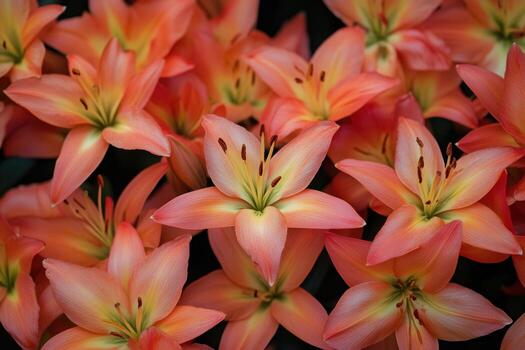 Close up of a cluster of pink lilies. photo