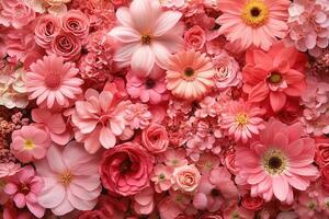 Close up of a pink floral arrangement. photo