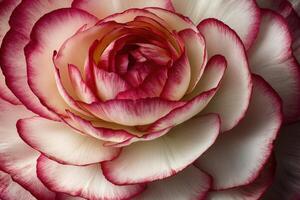 Close-up of a white and red ranunculus flower with delicate petals. photo